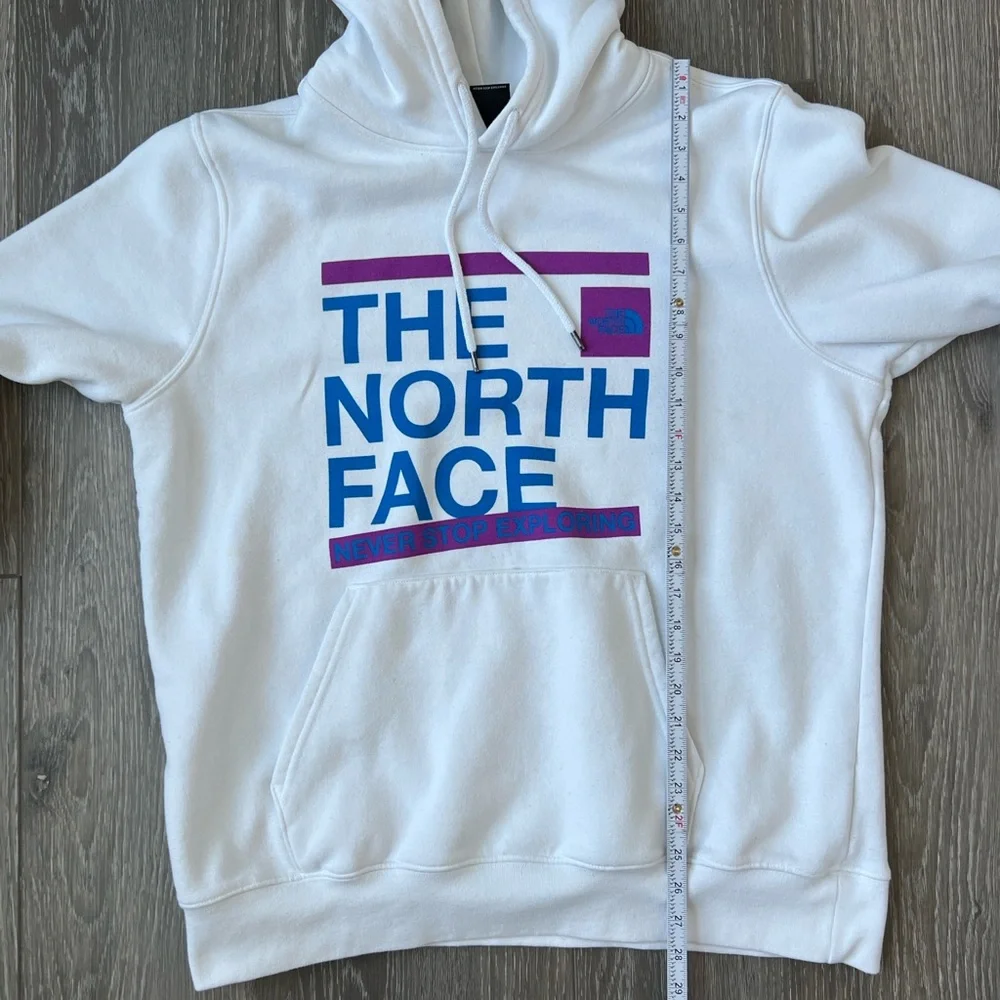 The North Face White Hoodie with Blue & Purple Logo Block